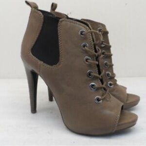 Grey Peep-Toe Ankle Boots